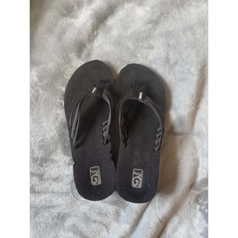 Teva Mush Mandalyn Wedge Ola 2 Sandals Black Strappy Flip Flops Womens 10